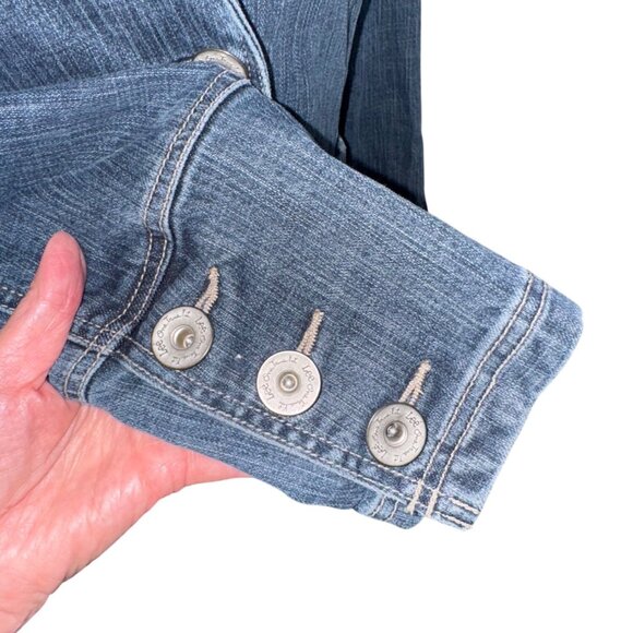 NWT J&J Originals Womens Denim Boho Artsy Retro Jacket Sunflower Fringe Detail M - Picture 10 of 11